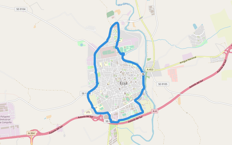 Ecija walking route map in Écija