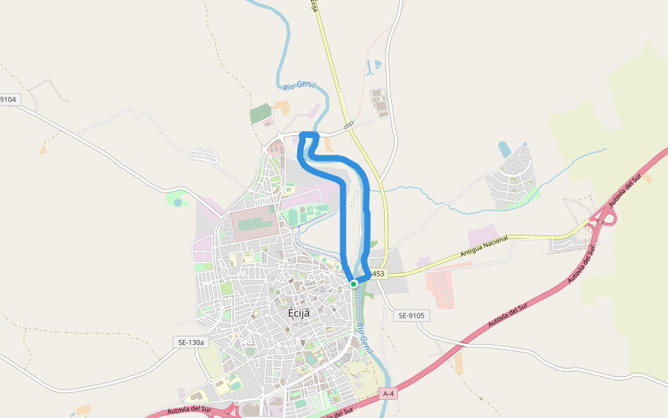 Río Genil walking route map in Écija