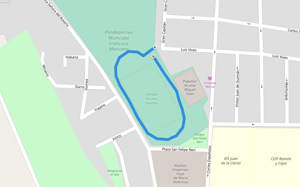 Polideportivo Municipal Francisco Manzano walking route map in Puente Genil