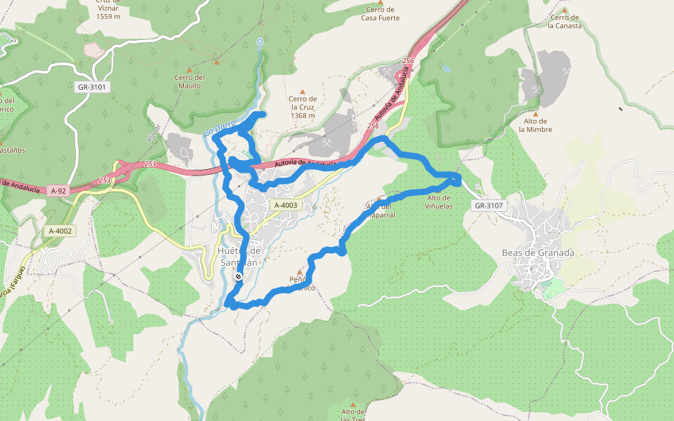 Alto de Viñuelas walking route map in Huétor Santillán