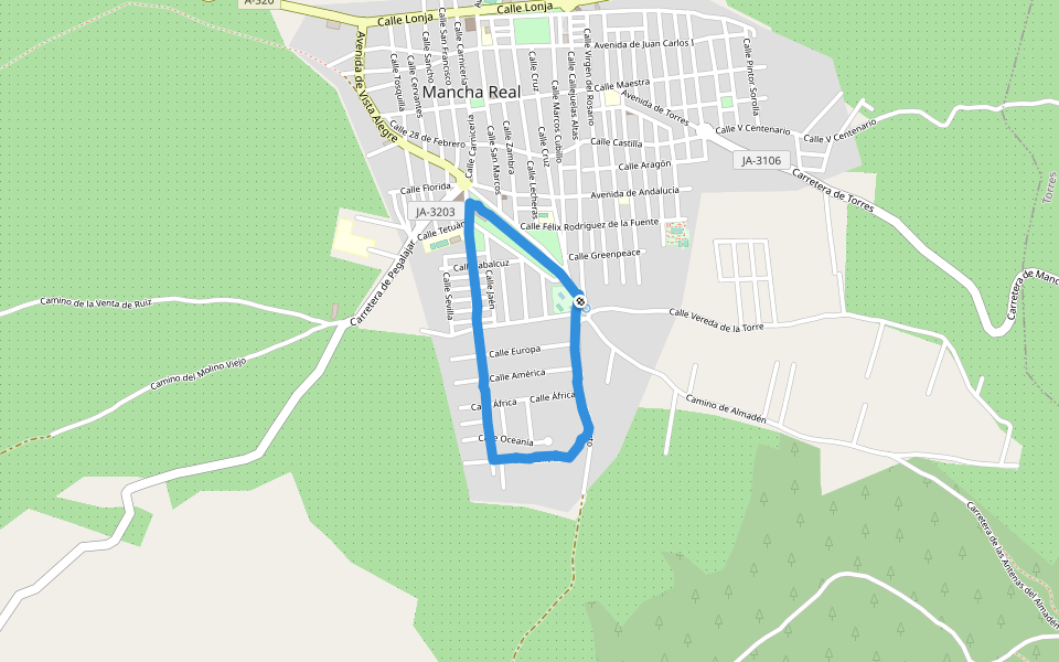 Alameda de las Pilas walking route map in Mancha Real