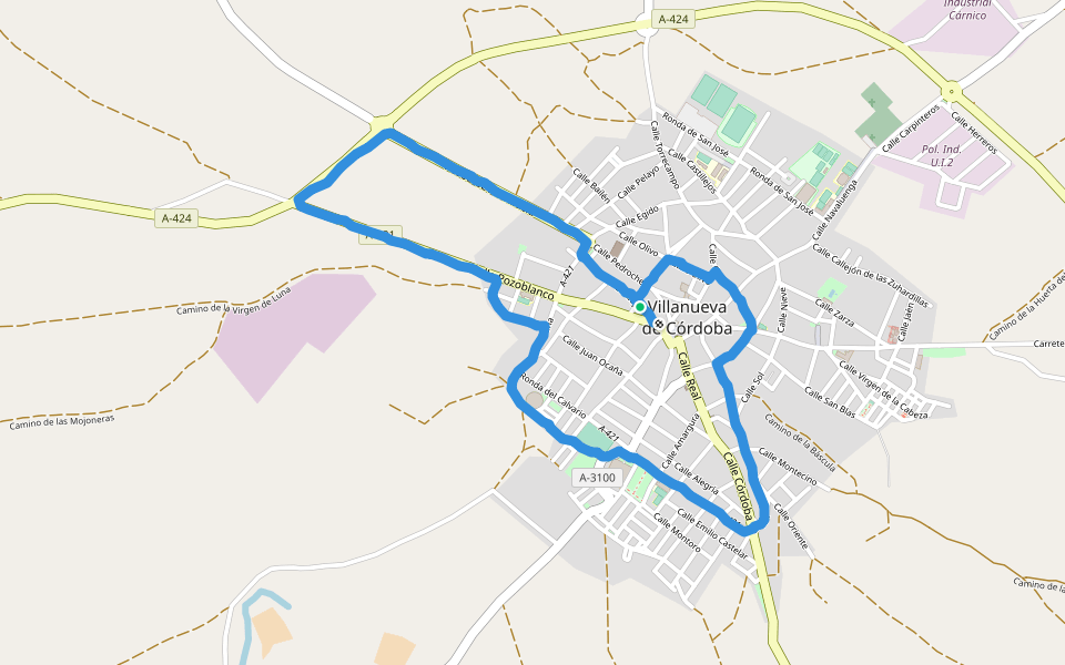 Pista Deportiva walking route map in Villanueva de Córdoba