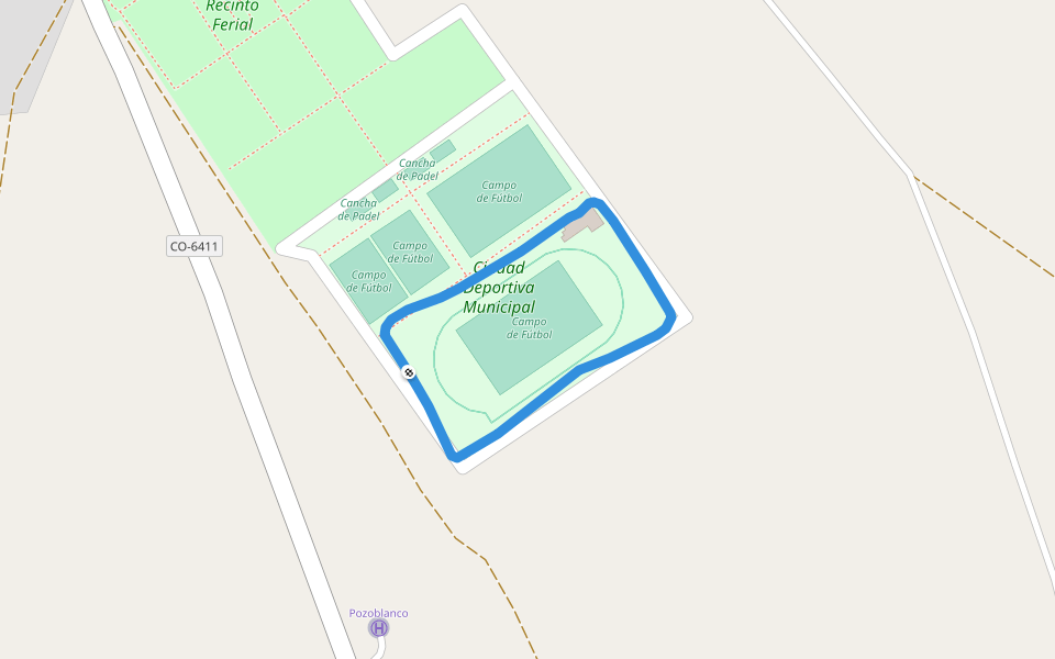 Ciudad Deportiva Municipal walking route map in Pozoblanco