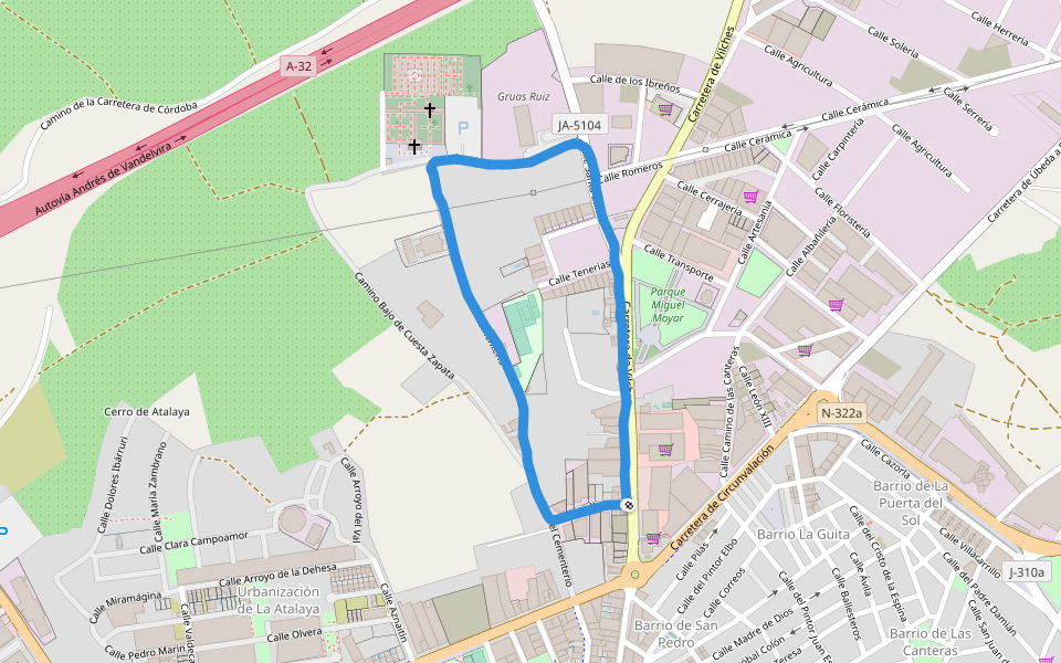 Polideportivo La Barrosa walking route map in Úbeda