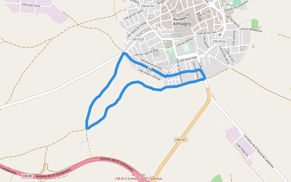 Calle del Peralta walking route map in Almagro