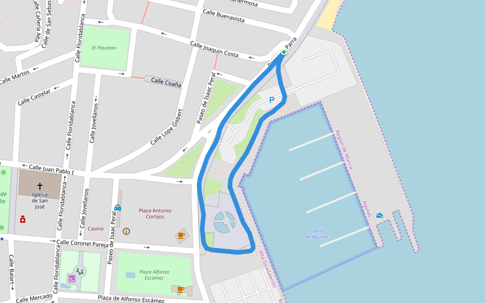 Plaza Antonio Cortijos walking route map in Águilas