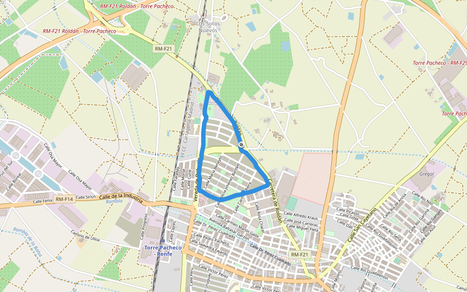 Plaza de la Literatura walking route map in Torre-Pacheco