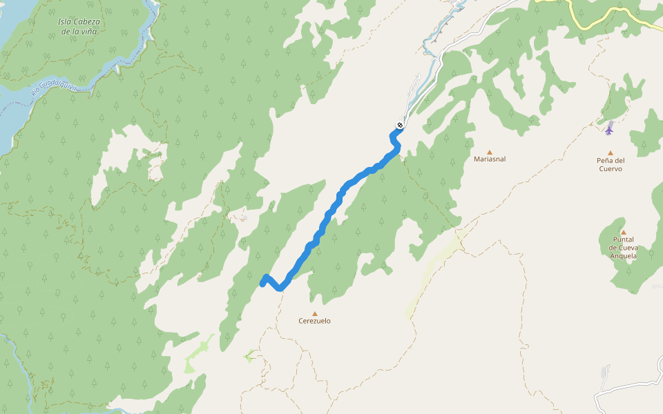 Cerezuelo walking route map in Fuente Segura