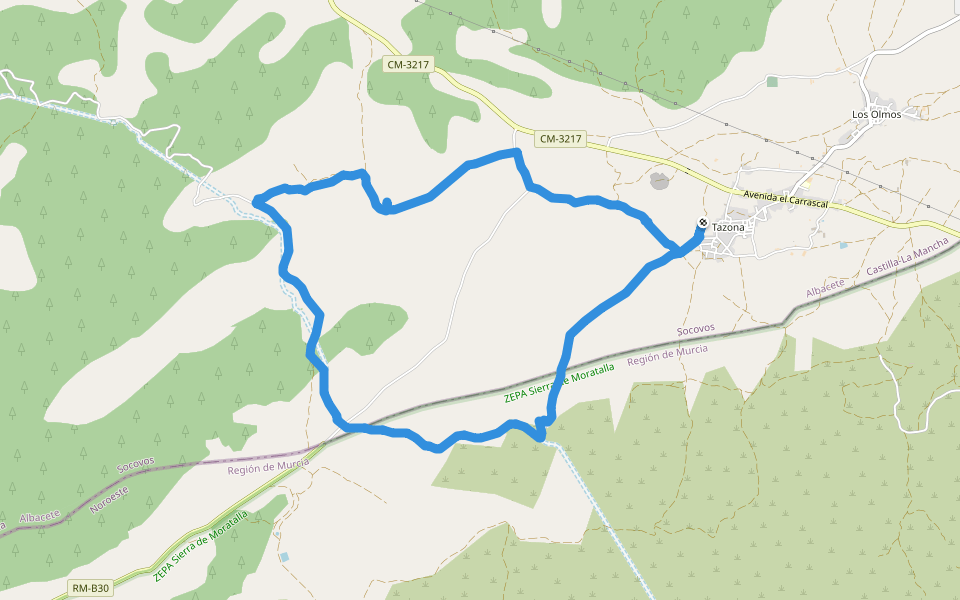 ZEPA Sierra de Moratalla walking route map in Tazona