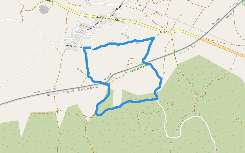 ZEPA Sierra de Moratalla walking route map in Tazona