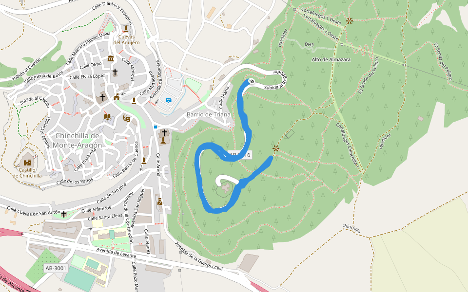 Belén de Navidad walking route map in Chinchilla de Monte-Aragón