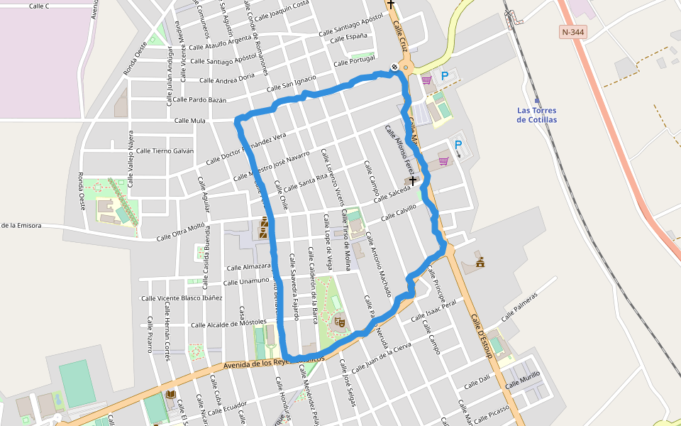 Parque de la Constitución walking route map in Las Torres de Cotillas