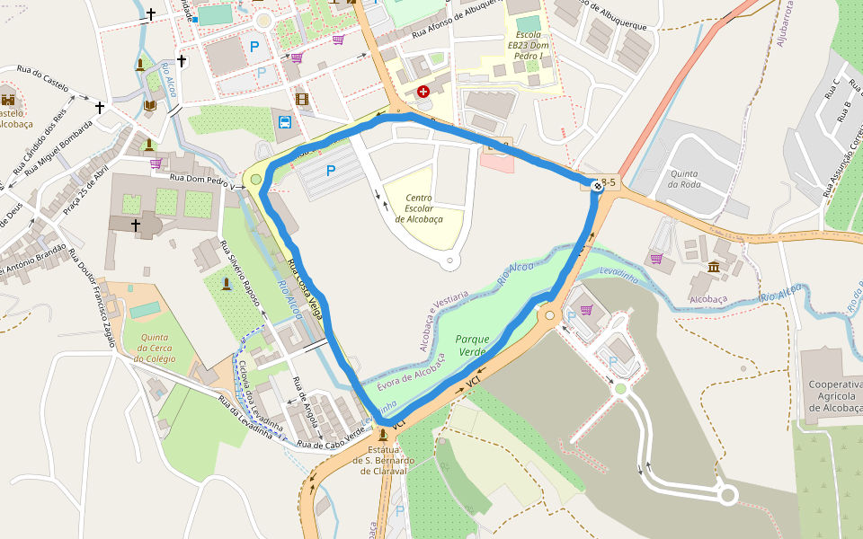 Parque Verde walking route map in Alcobaça