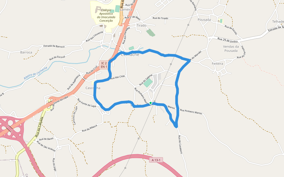 Pavilhão da Regibós walking route map in Cernache