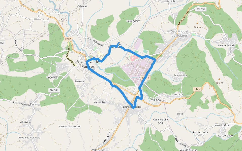 Kartódromo de Vila Nova Poiares walking route map in Vila Nova de Poiares