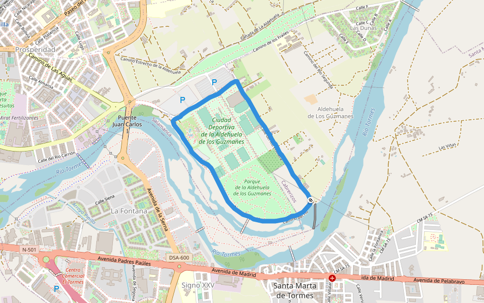 Ciudad Deportiva de la Aldehuela de los Guzmanes walking route map in Cabrerizos