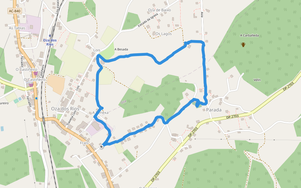 Parada walking route map in Oza de los Ríos