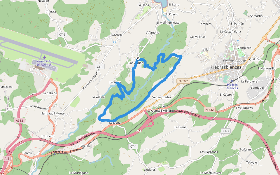 La Quinta'l Misteriu walking route map in Castriḷḷón