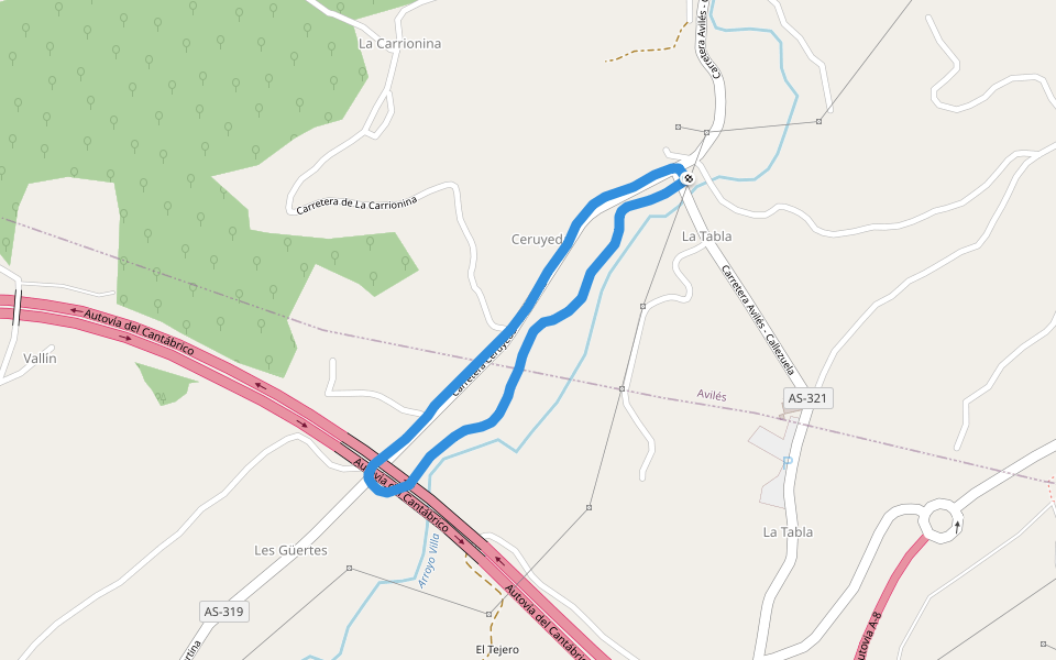 Arroyo Villa walking route map in Avilés