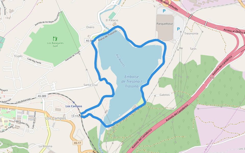 Embalse de Tresona / Trasona walking route map in Los Campos