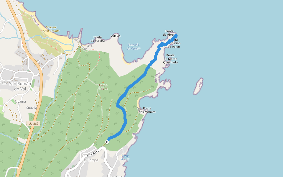 Faco - Medas do Castro walking route map in O Vicedo
