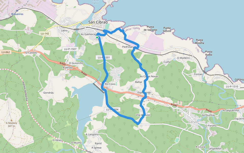 Camiño Lagas walking route map in Cervo