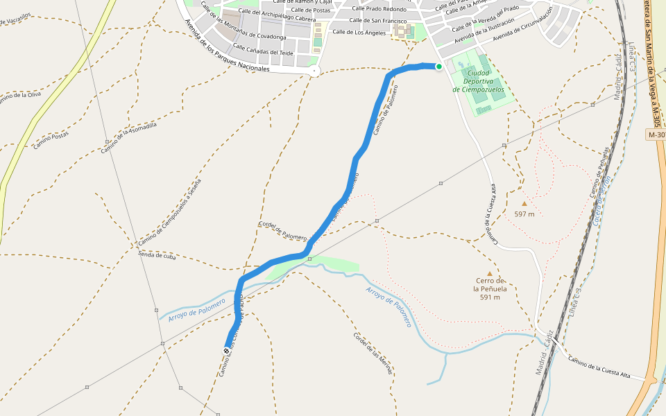 Camino de Palomero walking route map in Ciempozuelos