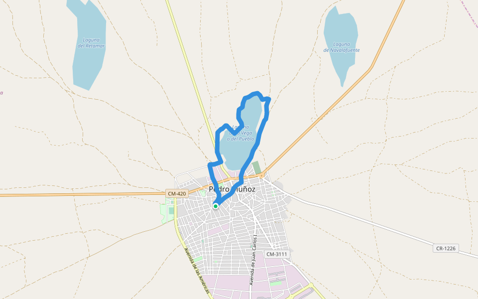 Laguna de la Vega o del Pueblo walking route map in Pedro Muñoz
