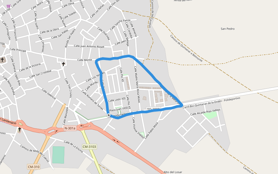 Parque de juegos walking route map in Quintanar de la Orden