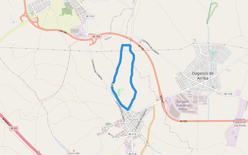 Polideportivo Municipal de Ajalvir walking route map in Ajalvir