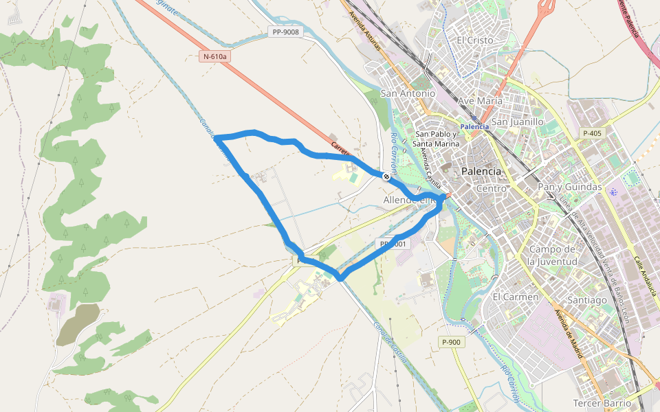 Seminario menor diocesano San Juan de Ávila walking route map in Palencia