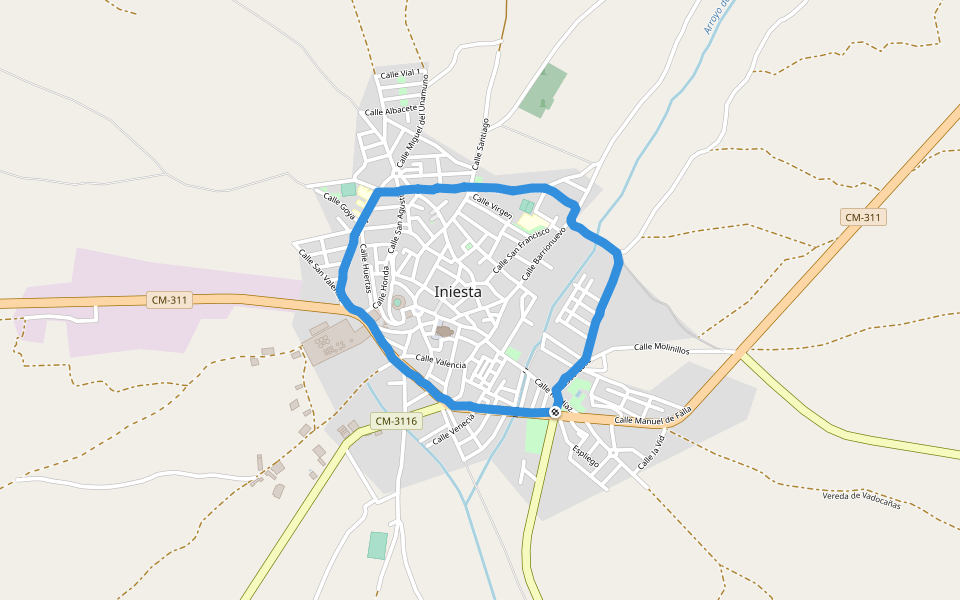 Paque de la constitución walking route map in Iniesta