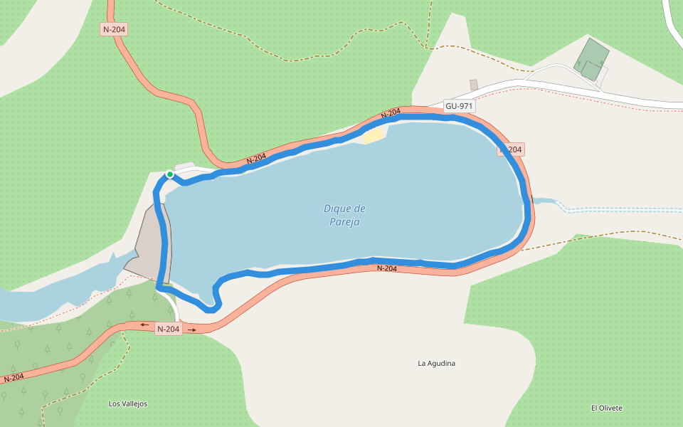 Dique de Pareja walking route map in Pareja