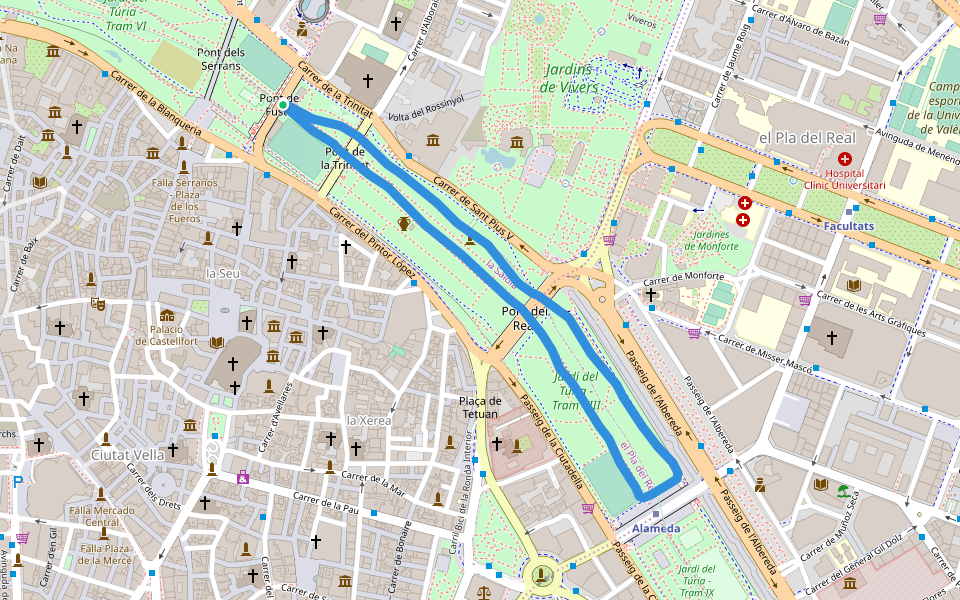 Jardí del Túria - Tram VII walking route map in València