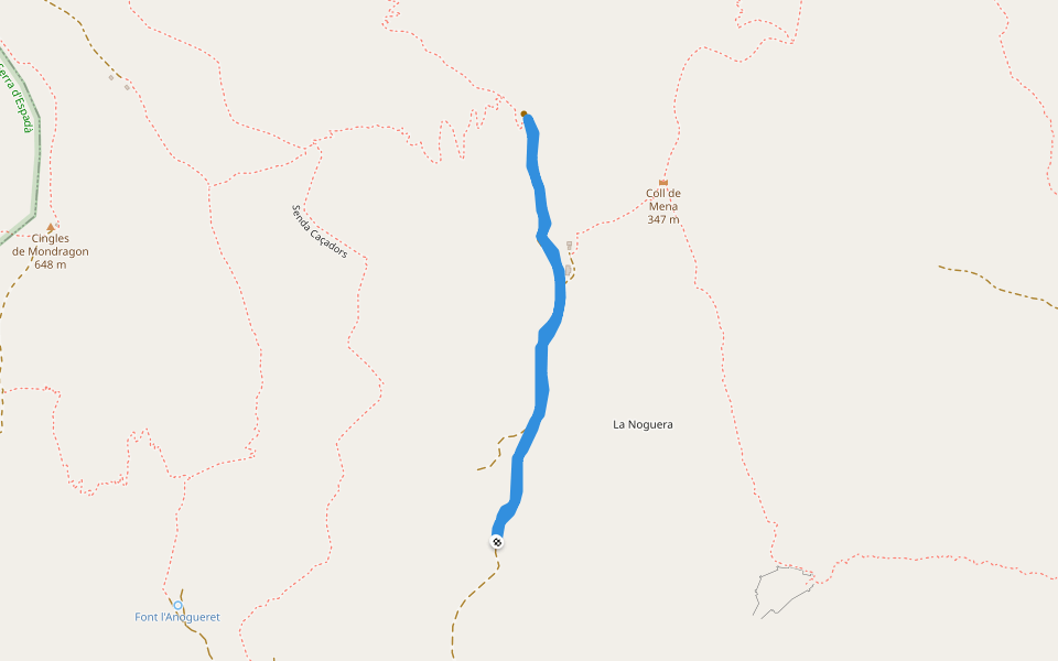 Coll de Mena walking route map in La Vall d'Uixó