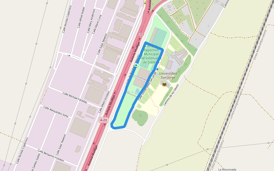 Campus Deportivo Municipal de Villanueva de Gállego walking route map in Villanueva de Gállego