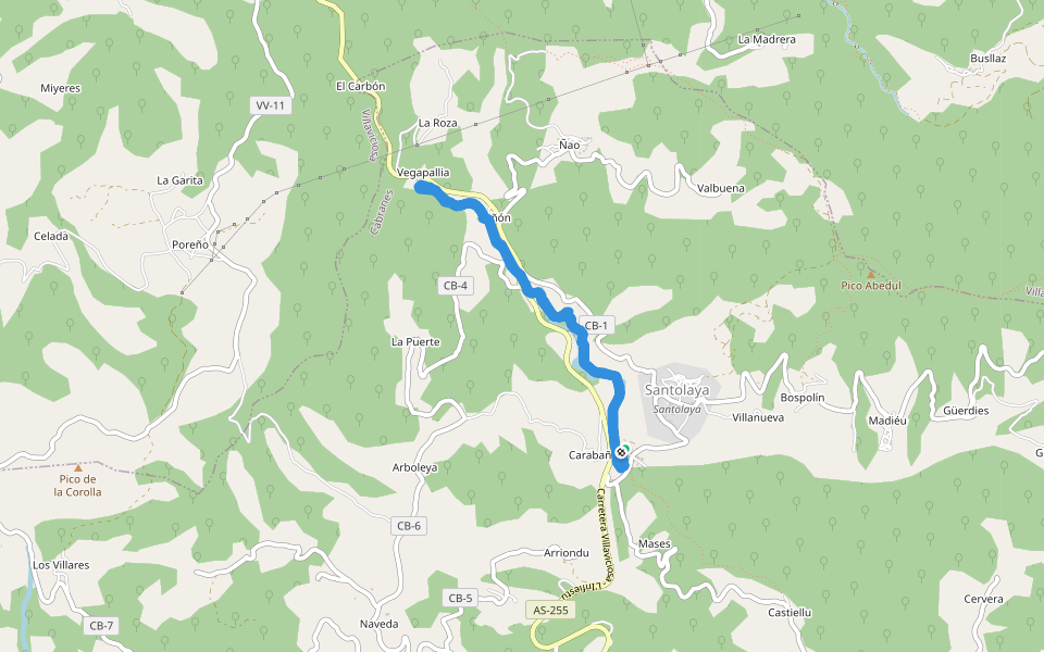 Castillete Vieja mina antracida de Viñon walking route map in Villaviciosa