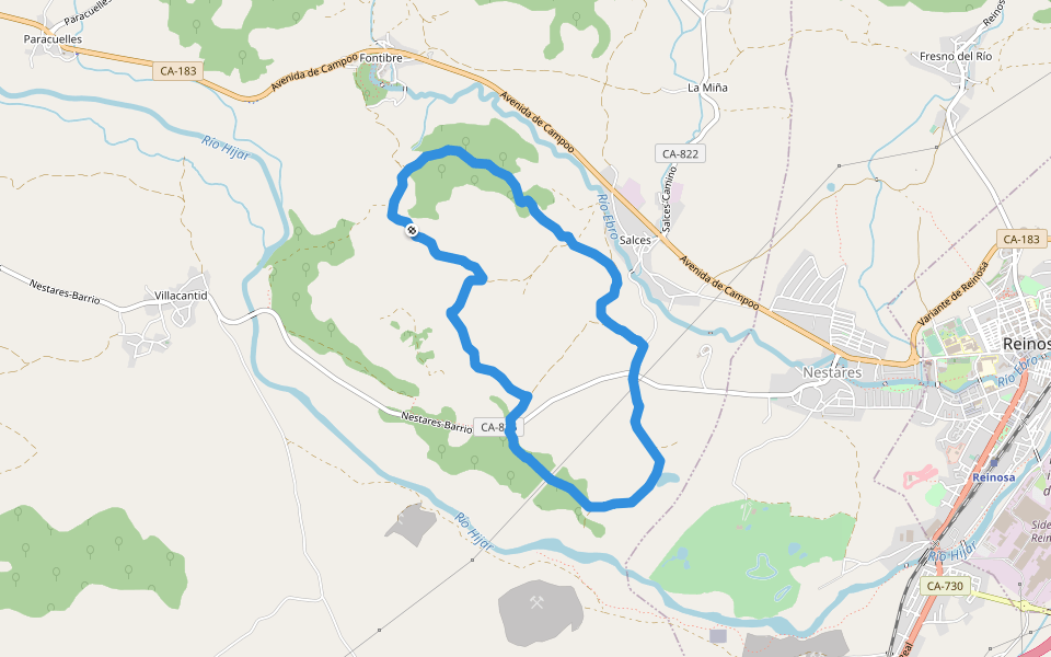 Ebro / Ebre walking route map in Fontibre