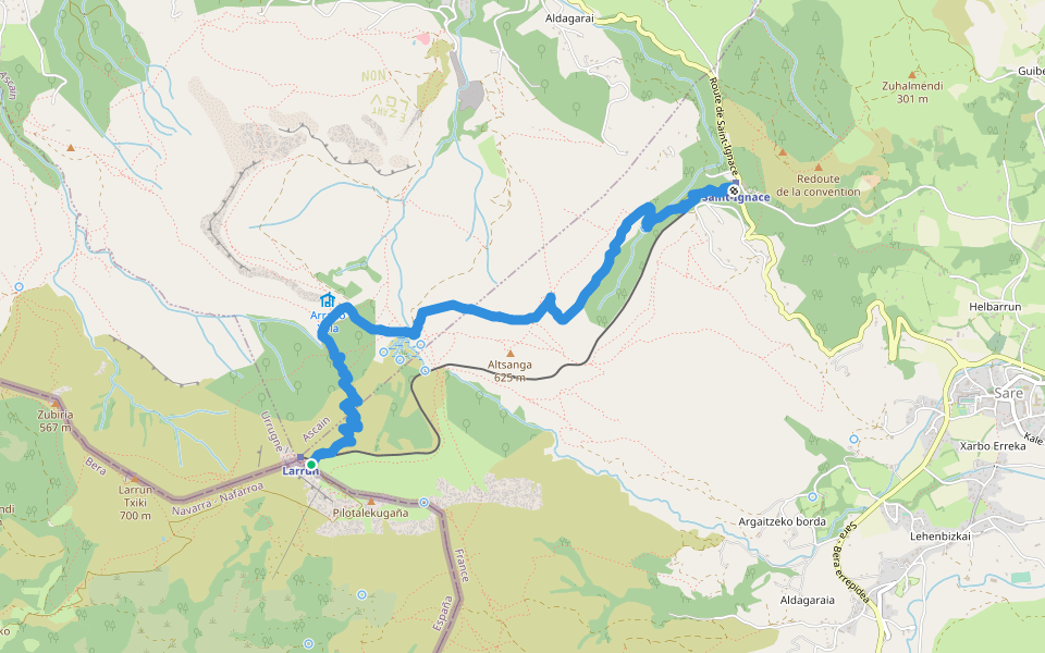 Descente de la Rhune walking route map in Bera
