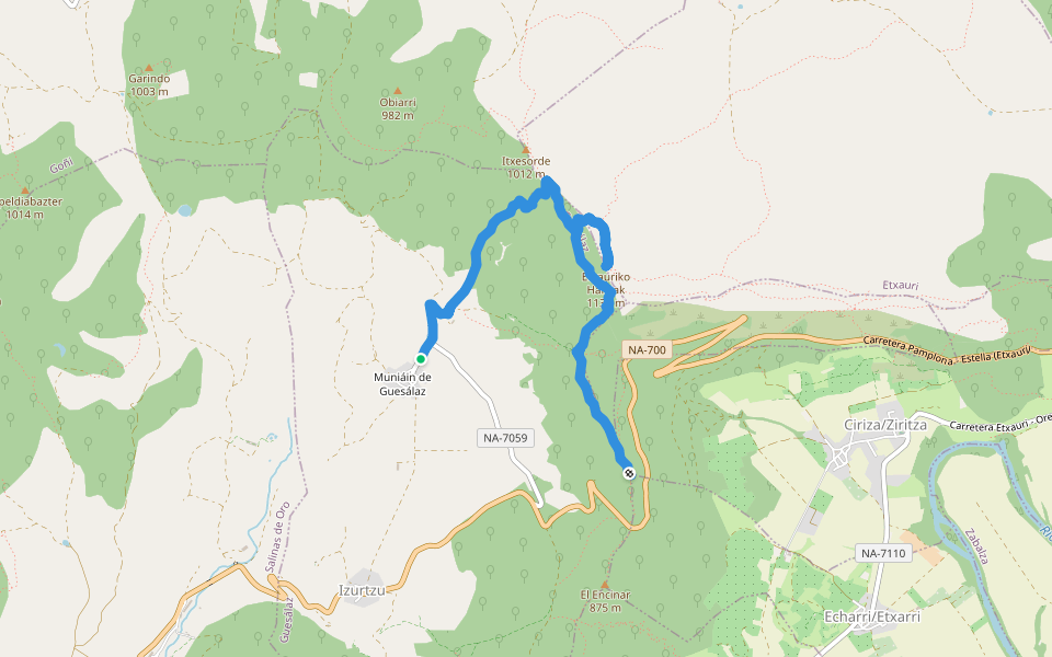 Guesalaz walking route map in Muniáin de Guesálaz