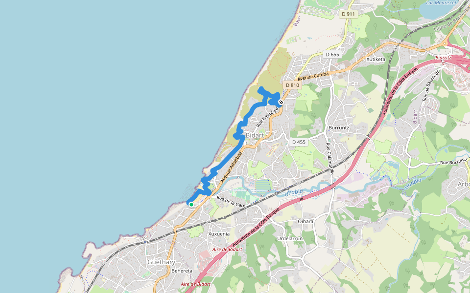 Corniche de la Falaise walking route map in Bidart