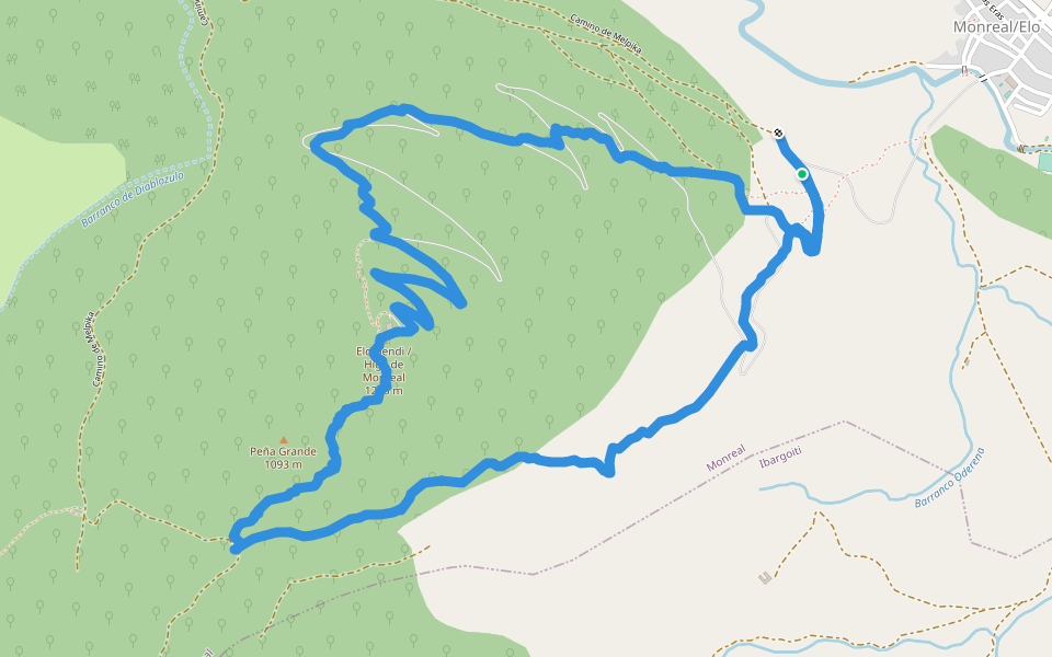 Barranco Oderena walking route map in Monreal