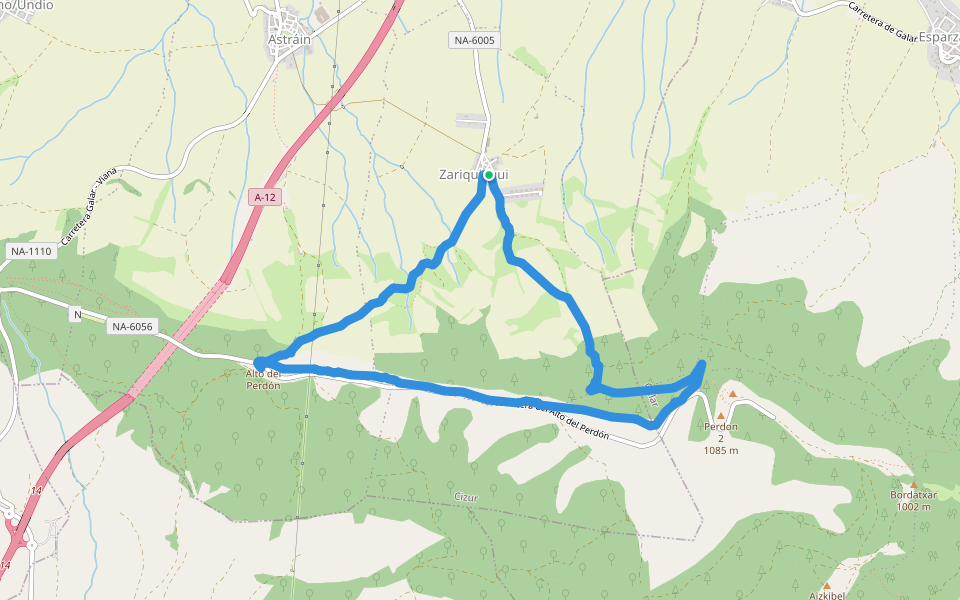 Zariquiegui walking route map in Zariquiegui