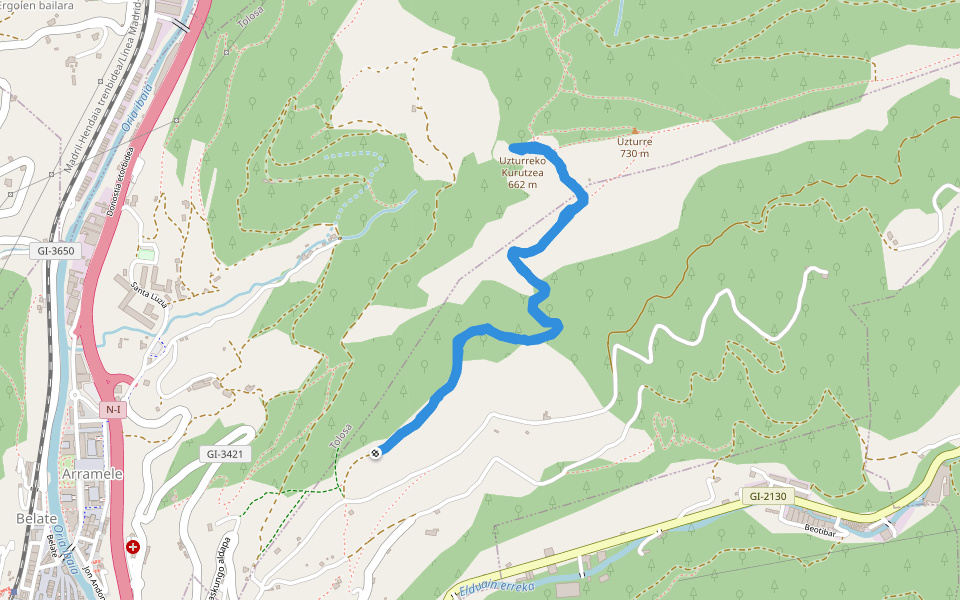 Uzturreko Kurutzea walking route map in Tolosa