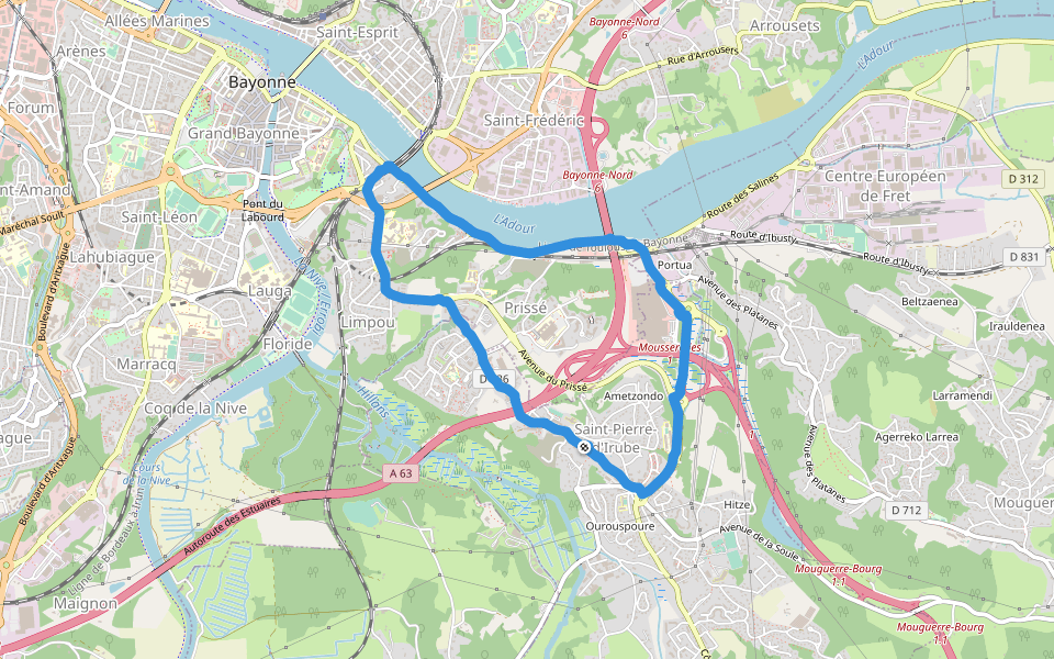 Aturri / Cours de l'Adour walking route map in Saint-Pierre-d'Irube