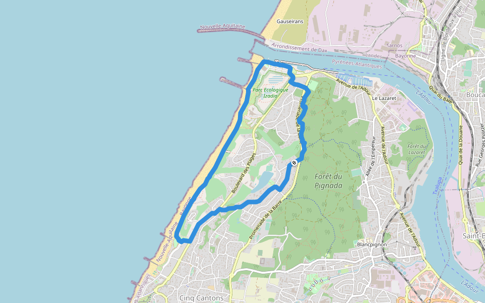 Plages de l'Océan walking route map in Anglet