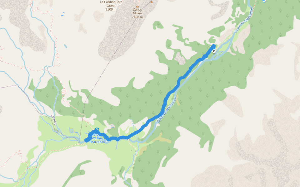 Refuge Wallon - Marcadau walking route map in Cauterets