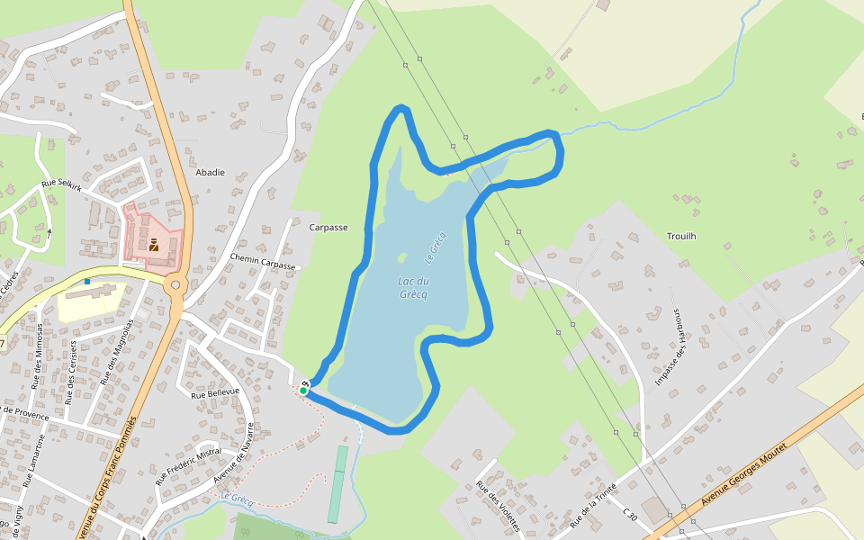 Lac du Grècq walking route map in Orthez