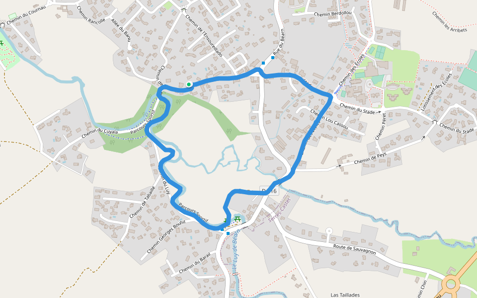 Le Luy de Béarn walking route map in Sauvagnon