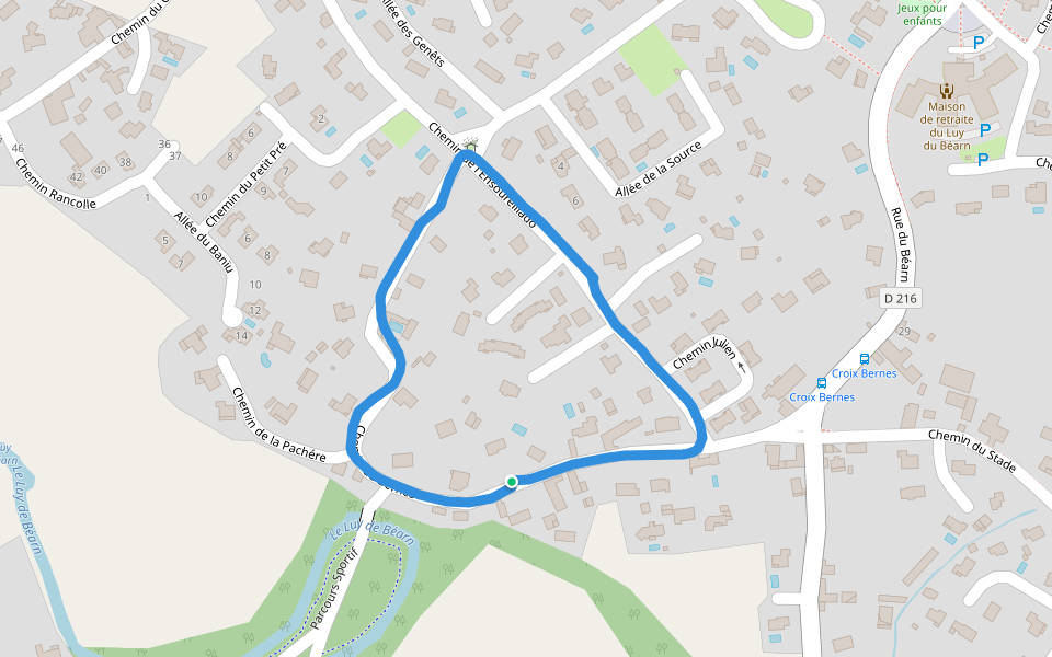 Le Luy de Béarn walking route map in Sauvagnon